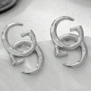 Inspired G Shiny Silver Double G Link Earrings